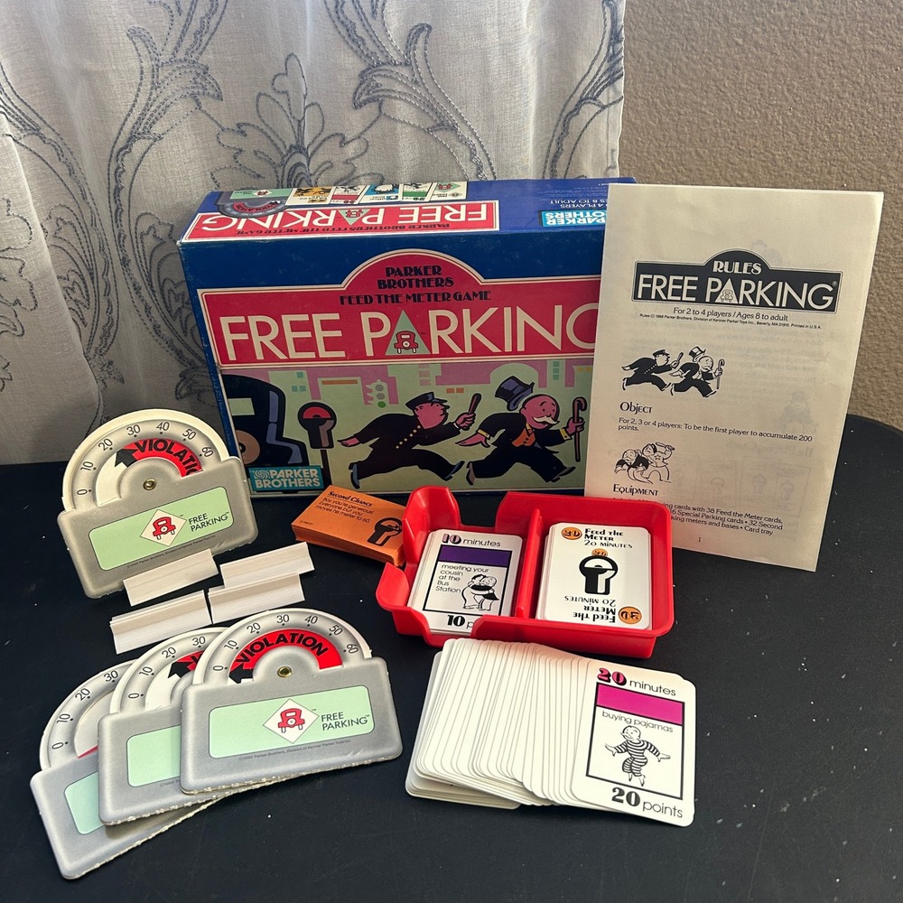 Vintage 1988 Free Parking Feed The Meter Monopoly Card Game 100% 80s Luck Chance